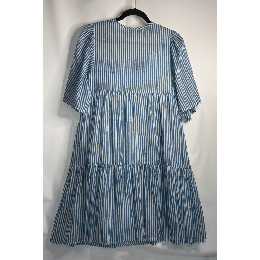 India Collection Emerson Fry Isla Dress Sunday Stripe Blue White Tiered Mini XS - Picture 8 of 8